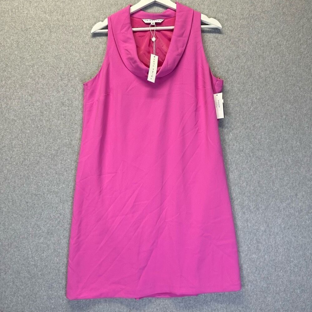 Trina Turk Women’s Size 8 Naples Dress Solid Pink Sleeveless A Line Cowl Neck